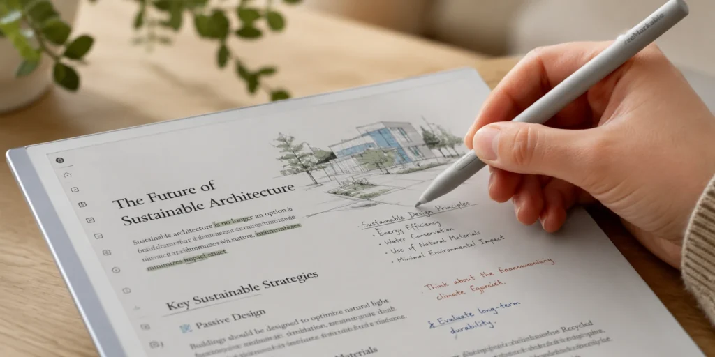 reMarkable Paper Pro e ink tablet with color stylus annotations on document
