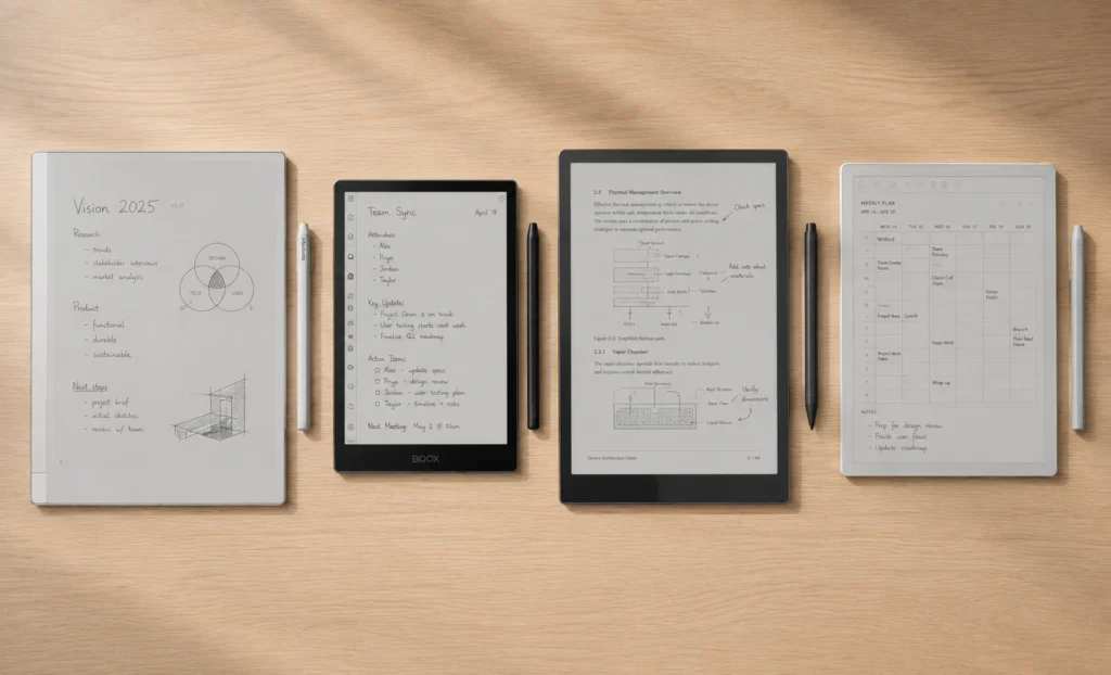 reMarkable 2 alternatives compared side by side on a wooden desk