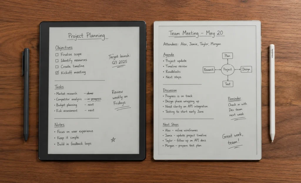 reMarkable Paper Pure and Kindle Scribe 2026 placed together on a desk showing the current real-world buying comparison