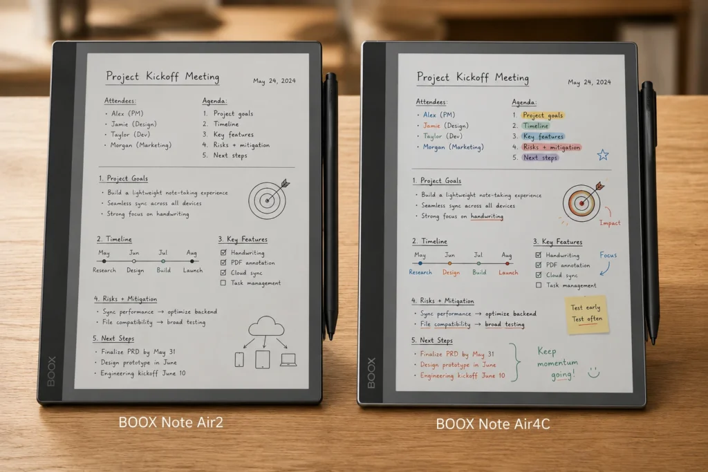 Boox Note Air2 compared to Boox Note Air4C side by side