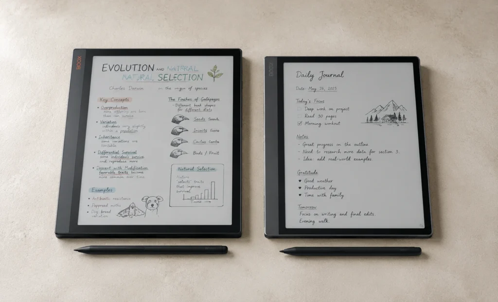 Boox Note Air5 C and Boox Go 10.3 e ink android tablets compared side by side