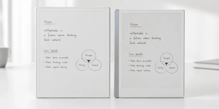 reMarkable Paper Pure 2026 placed beside the discontinued reMarkable 2 for size and design comparison