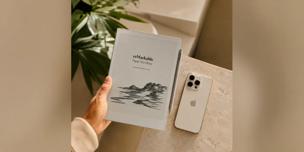 reMarkable Paper Pro Move pocket sized e ink tablet size comparison with smartphone