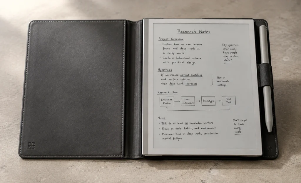 Supernote A5 X2 Manta with half folio cover and ceramic nib pen attached